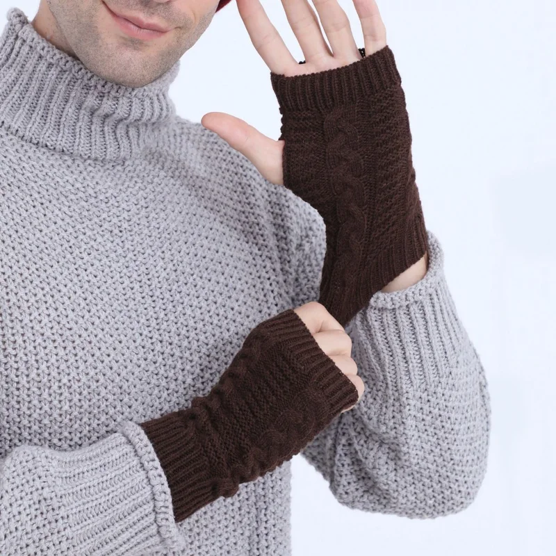 Women Stylish Hand Warmer Winter Gloves Arm Crochet Knitting Faux Wool Mitten Warm Fingerless Glove Twist Pattern Women Gloves 2