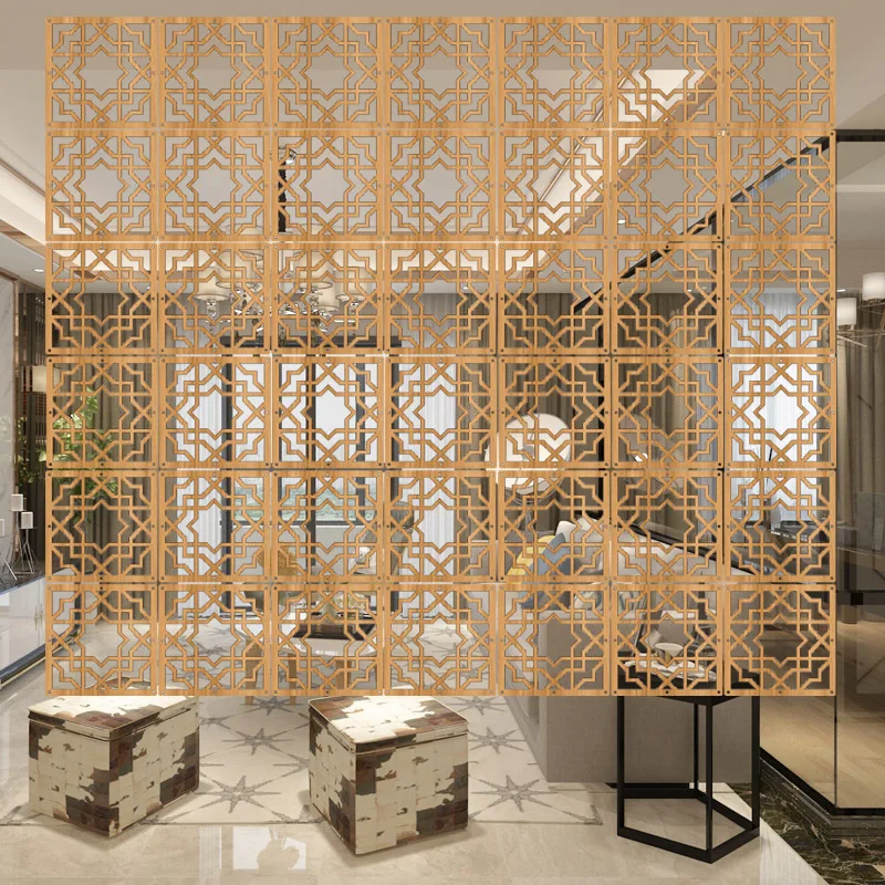 10pcs Room Hanging Screen Partition Guest Room Divider Panel wooden color Living Office Simple Chinese Hollowing Screen Room Divider Screen