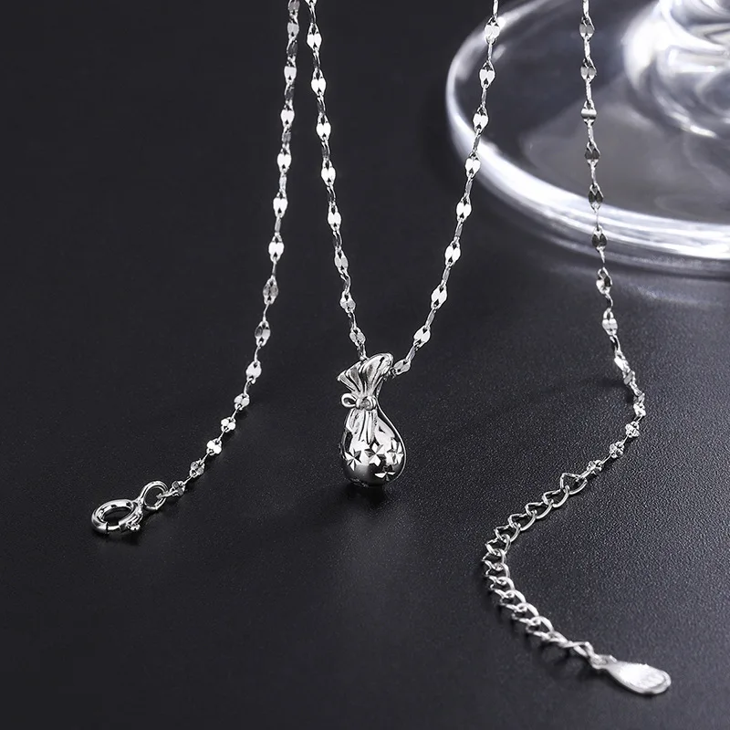 

999 Sterling Silver Necklace Women Chain Retro Temperament Blessing Bag Necklace for Women Cz Zircon Pendant Chain Girl Jewelry