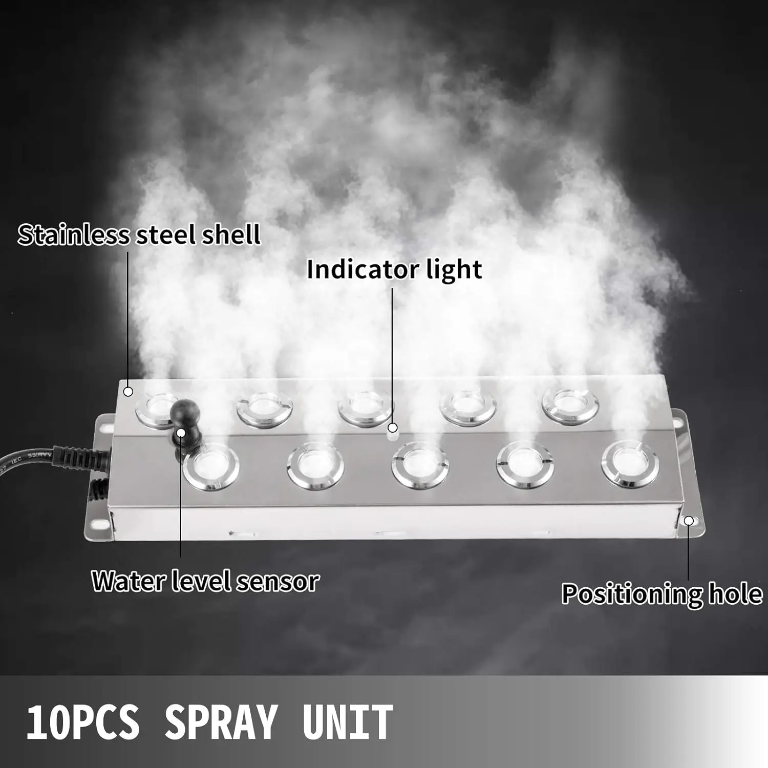 Mist Maker Fogger 10 Head Ultrasonic Mist Fogger with Waterproof Power Supply Ultrasonic Fogger Humidifier Stainless Steel 2