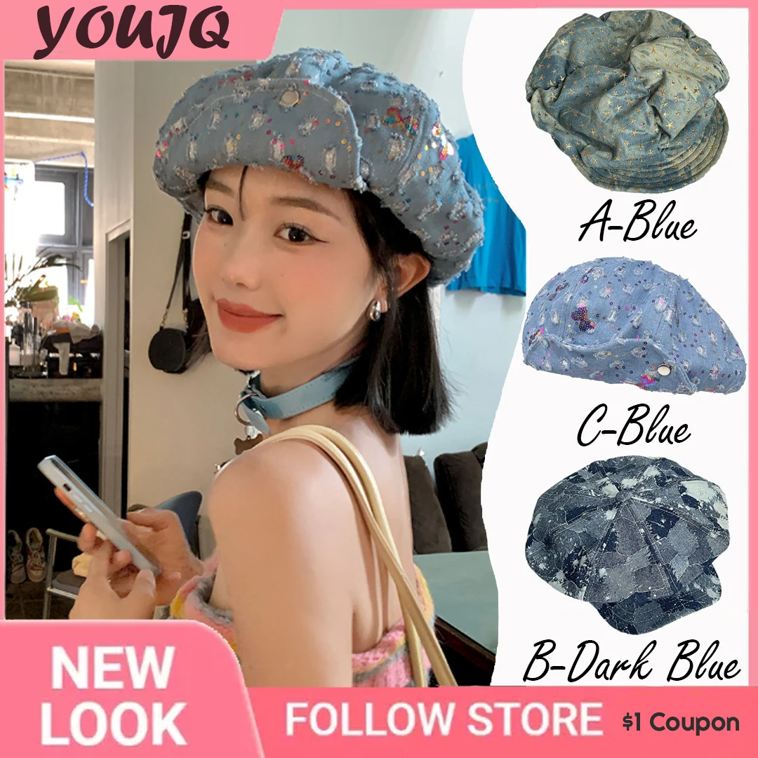 

Y2K Exaggerated Vintage Antique Tie-dye Star Elements Pleated Cloud Hats for Women Girl Street Octagonal Painter Pumpkin Caps