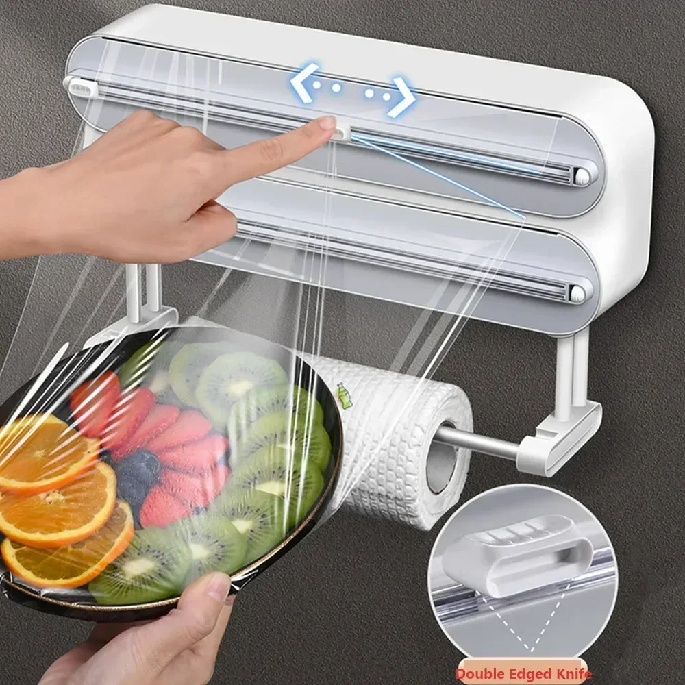 

Aluminum Wrap Adhesive Film Plastic Cling Tool 3in1 Foil Paper Dispenser Self Baking Cutter & Magnetic Kitchen