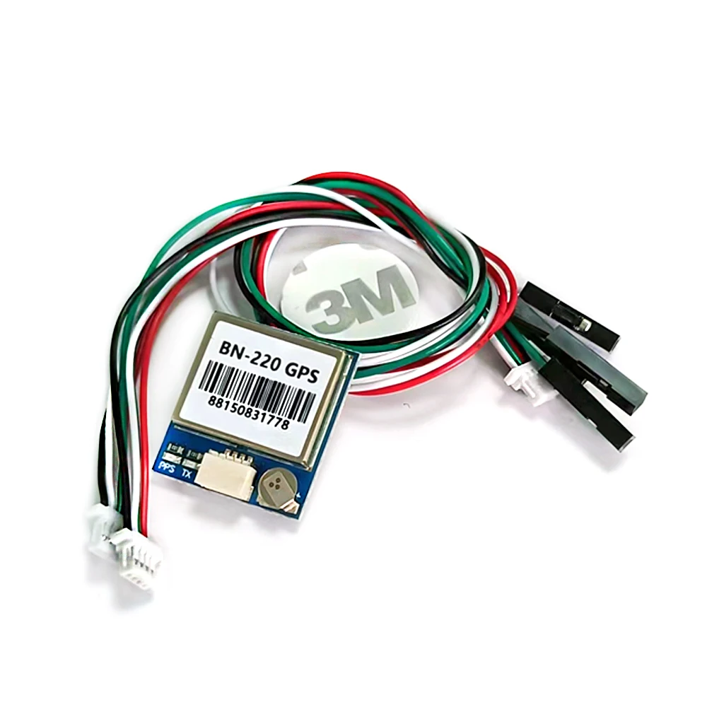 Module GPS BN-880 avec boussole, câble antenne et connecteur UART, sur fond blanc.