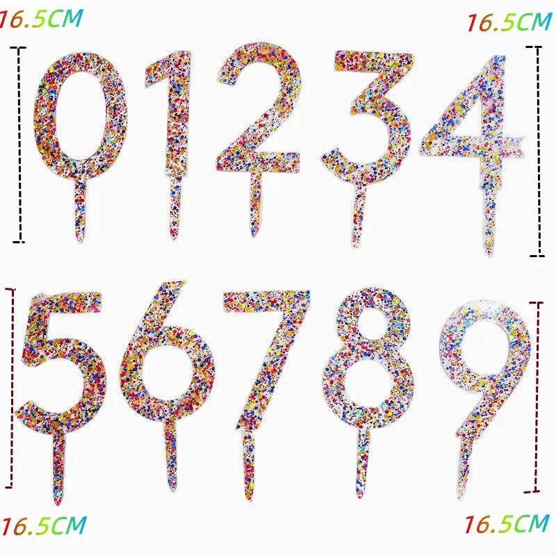 Sparkling 0-9 Numero Happy Birthday Cake Topper Gold Acrilico Wedding Cake Topper Kids Birthday Party Cake Decoration Baby Shower