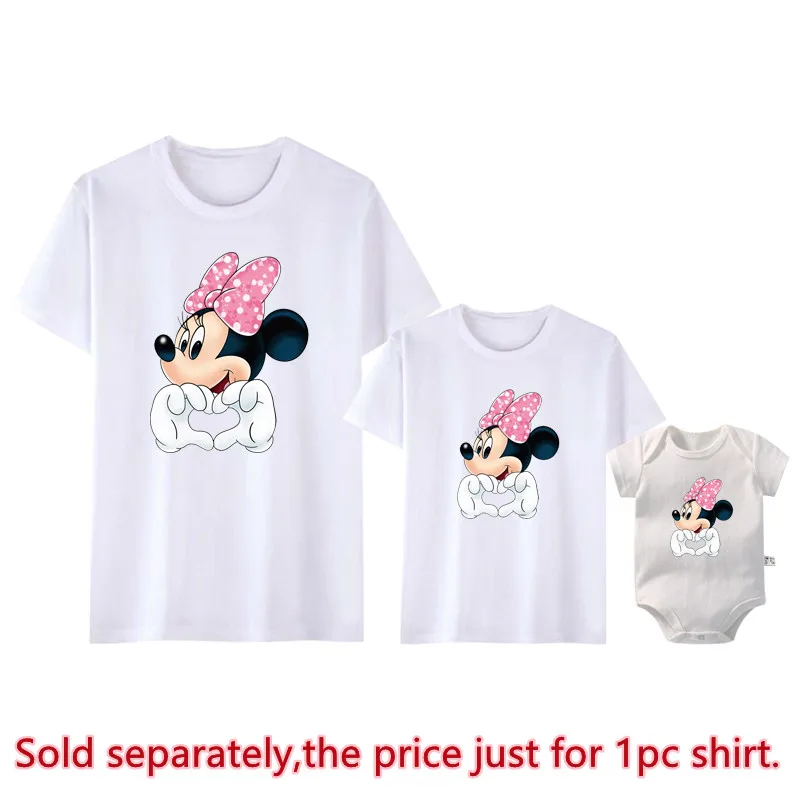 Disney Minnie Mouse Family Shirts Funny Mommy and Me Kids Tshirts Matching Baby Rompers Cotton Family Look Disney Trip Clothes 4