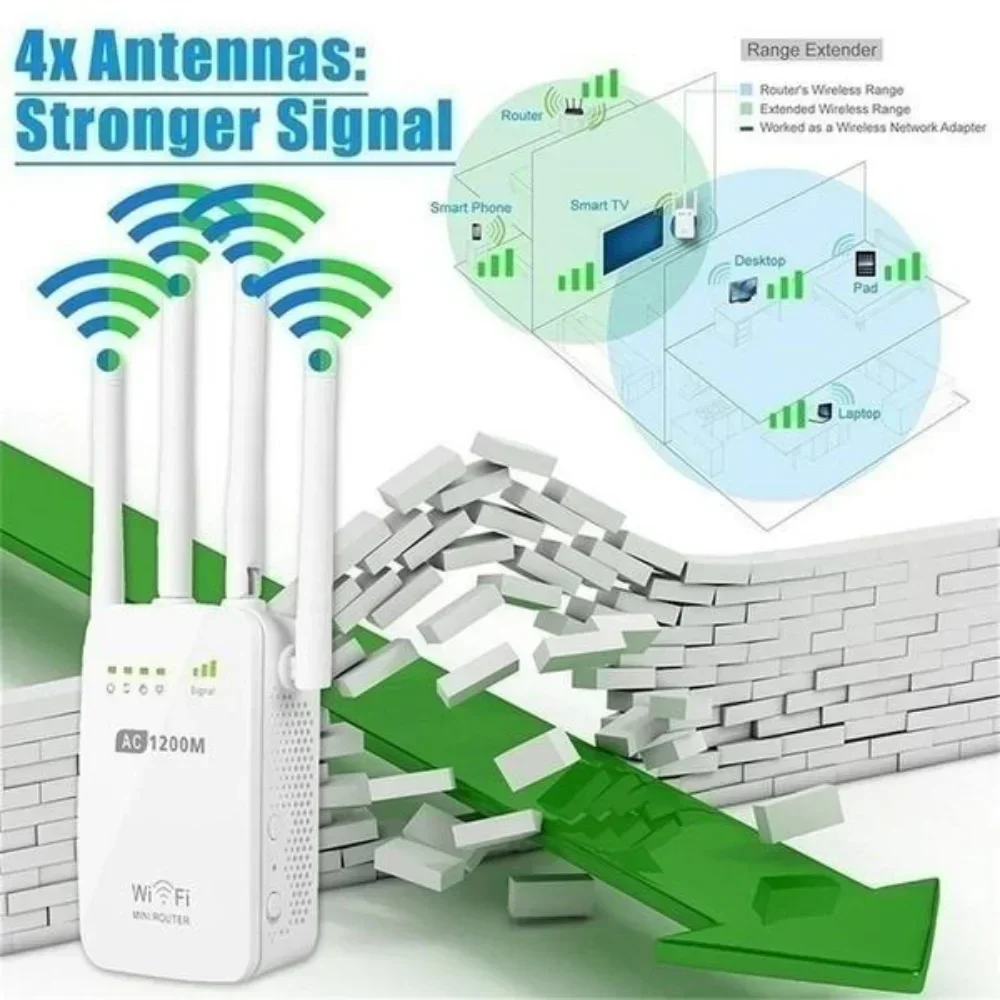 WiFi Signal Booster WiFi Router 1200Mbps WiFi Range Extender Repeater Wireless Amplifier Router Signal Booster GY