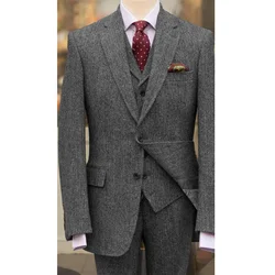 Men Suits Elegant Men's Full Suit Three Piece Herringbone Fabric Casual Fashion Groomsmen Grooms Dress Custom Man Suit Trousers