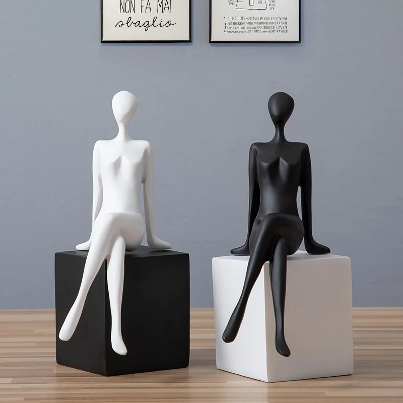 

European Resin Black White Elegant Woman Accessories Home Livingroom Furnishing Crafts Hotel Office Desktop Figurines Decoration