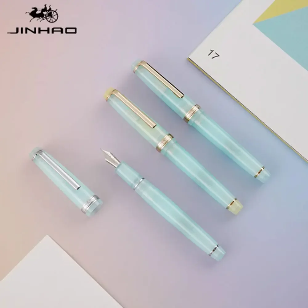 2025 New Style Jinhao Transparent Ice Blue Fountain Pen Luxury Gold/silver Clip, 12.4mm Inking Pens, Smooth Writing EF/F/M 5