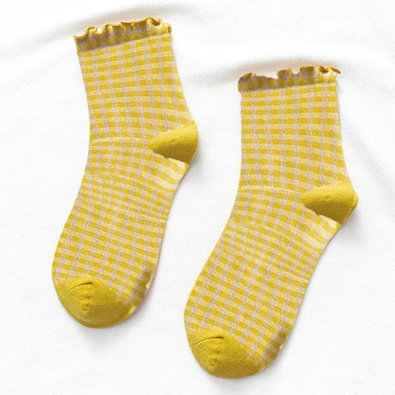 3 paare/los Sommer kurze Socken Frauen Stringy Web kante Mädchen Student Stil Retro ladylike Stil Jp Baumwolle junge Dame Plaid Rüschen – Detail 26