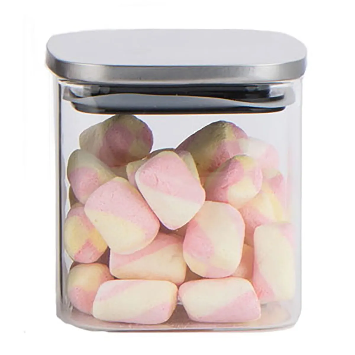 POTE DE MANTIMENTOS PARA COZINHA ORGANIZADORES QUADRADO COM TAMPA INOX BOROSSILICATO 600ml 10x10x10