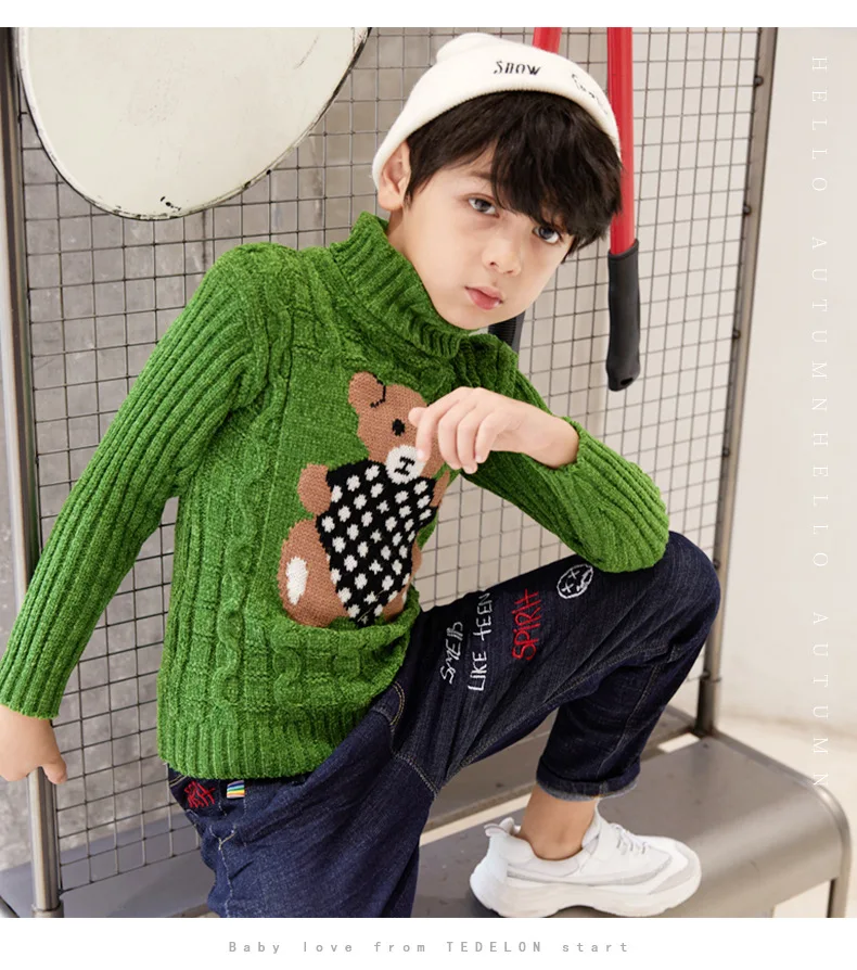 1-8 Years Autumn Winter Boys Sweater Cartoon Bear Knitted - Main Image