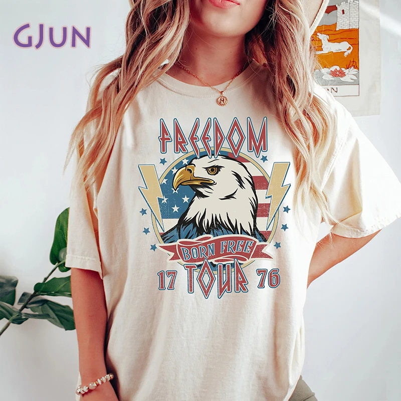 

Freedom Tour American Vintage T-Shirt Summer Graphic T Shirts Short Sleeve Cotton Tee Shirt Women's Clothing
