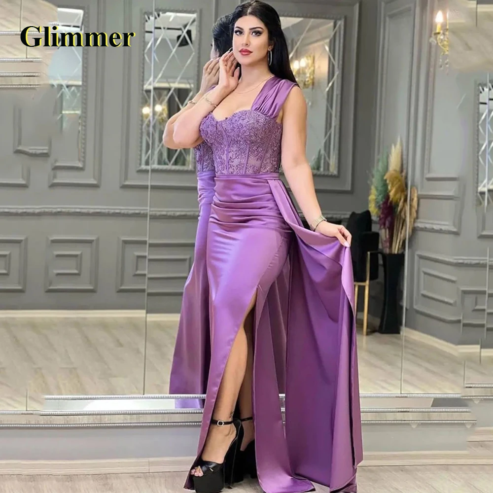 

Glimmer Attractive Sweetheart Evening Party For Women Slit Trumpet Sleeveless With Appliques Zipper Satin Prom Robes De Soirée