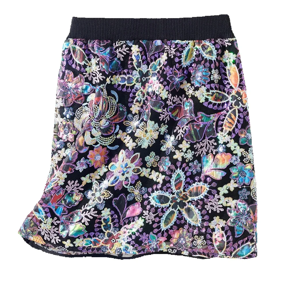 

Весенняя Роскошная трикотажная Женская мини-юбка с высокой талией и блестками, кружевные трапециевидные юбки с вышивкой, юбки 2024