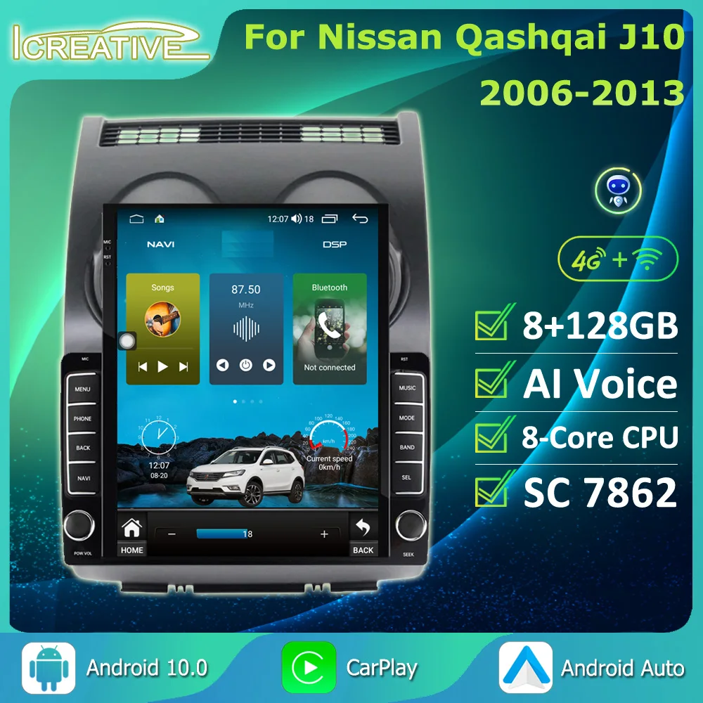 

IPS Tesla Touch Screen Android 10 Car Radio Multimedia Video Player For Nissan Qashqai 1 J10 2006 - 2013 GPS Navigation CarPlay