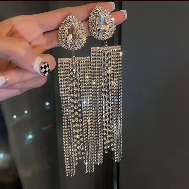 Waterdrop Crystal Tassel Earrings For Women Party