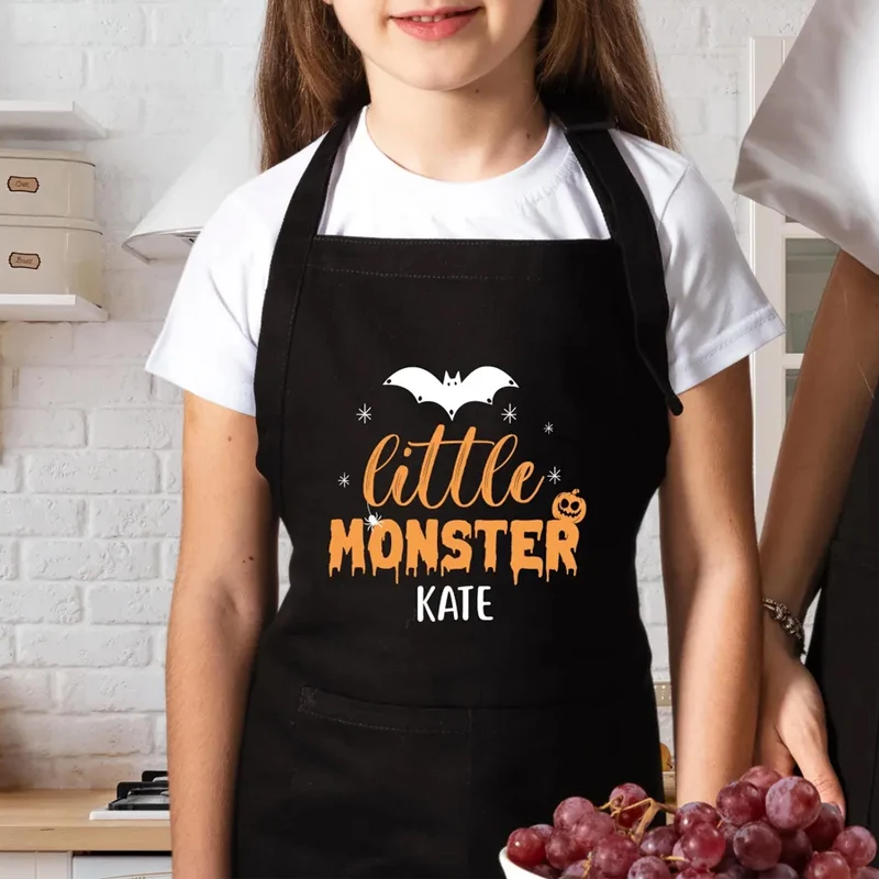 Personalisierte kleine Monster-Kinderschürze, Halloween, Zuhause, Küche, Dekoration, niedliche gruselige Backschürze für Jungen und Mädchen, Süßes oder Saures