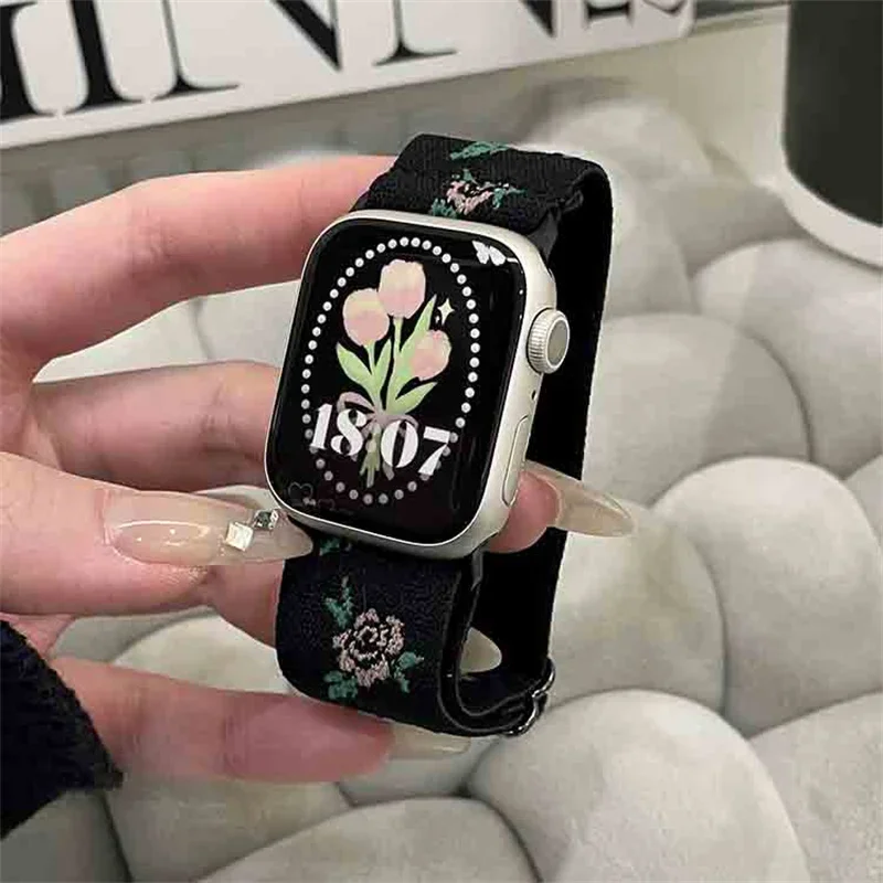Apple Watch 밴드 용 나일론 자수 스트랩 45 44 40 49mm 41 42 38mm iWatch 시리즈 용 Correa 팔찌 9 7 8 3 6 Se Ultra2 Belt