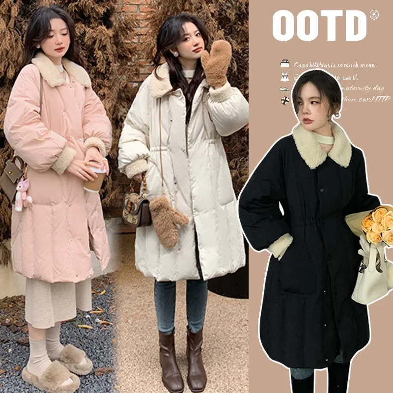 Maternity Winter Coat Hot Sale Of The Season Medium Length Lamb Fur Patchwork down Cotton Thickened Outerwear for Preg
