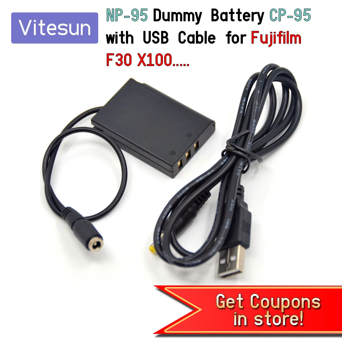 Cavo Usb + Np 95 Batteria Fittizia Cp-95 Alimentatore Per Fujifilm F30 F31Fd X100 X-S1 Real 3D W1 X70 X100T
