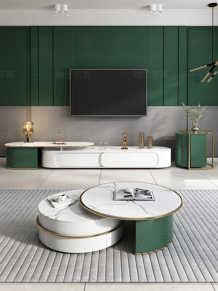 

Luxurious and simple telescopic coffee table, living room, bright rock plate, Italian coffee table