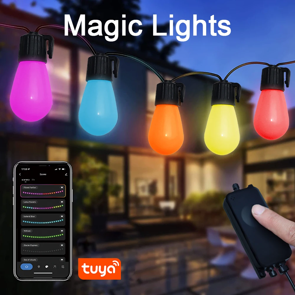 Tuya app WF led outdoor courtyard decoration camping atmosphere light waterproof magic string light pure brass bell antique brass casting magic trumpet bell opening decoration