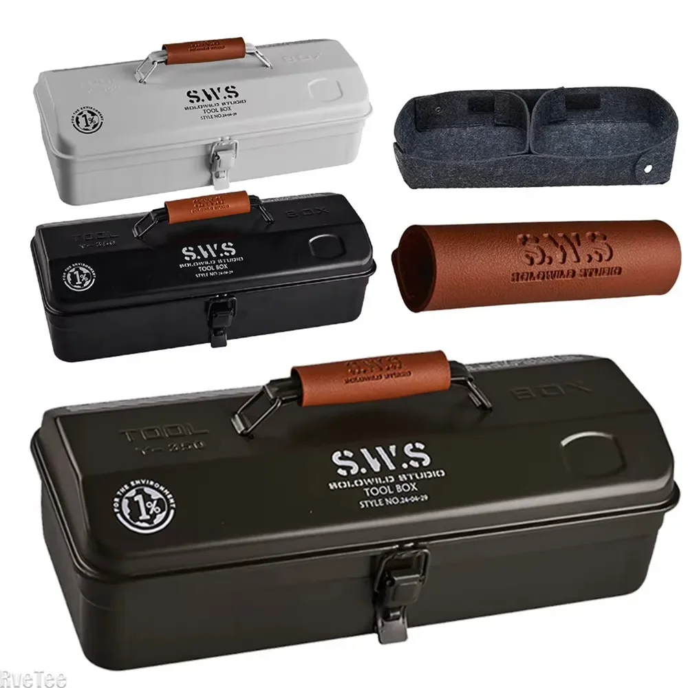 Camping Tool Storage Box with Handle Portable Carry Storage Box Anti-Slip Camping Toolbox Iron Box Camping Accessories 6