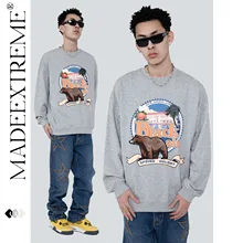 

MADEEXTREME 2022 spring new vintage bear embroidery sweatshirt high street fashion hoodie men oversized punk clothes