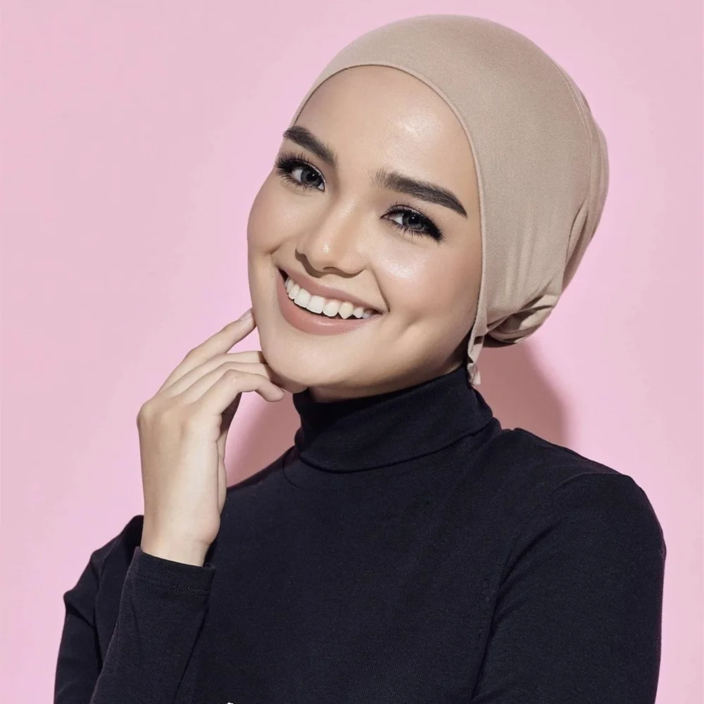 Muslim Women Elastic Tie Back Inner Hijab Caps Cotton Jersey Stretch Underscarf Modal Bonnet Headwrap Turbante Mujer