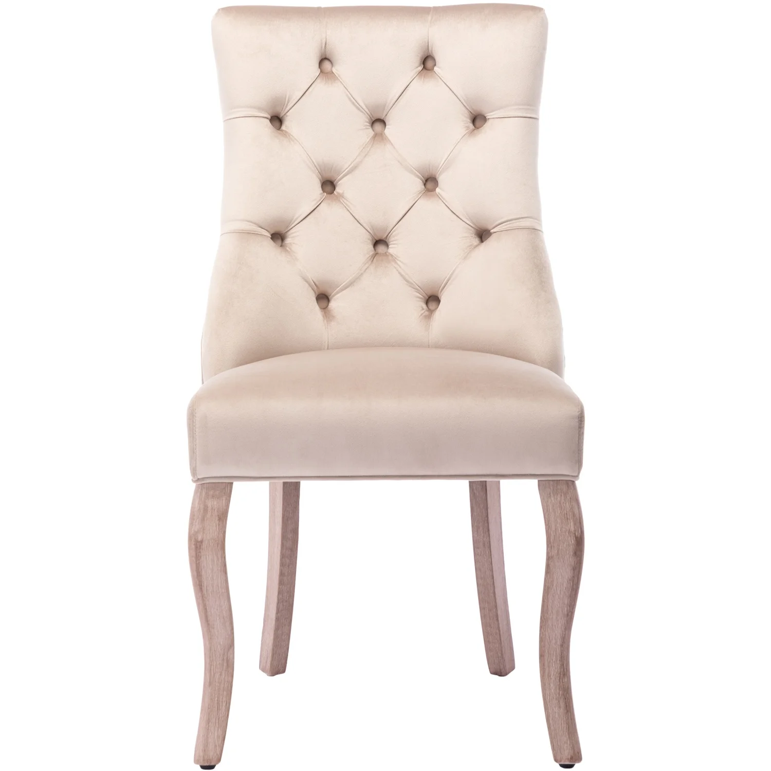 1 Pair of Elegant 4-foot Chair, Beige Velvet Dining Chair, High Backrest, With Button Padding, Solid Wood Frame, Beige – Detail 16