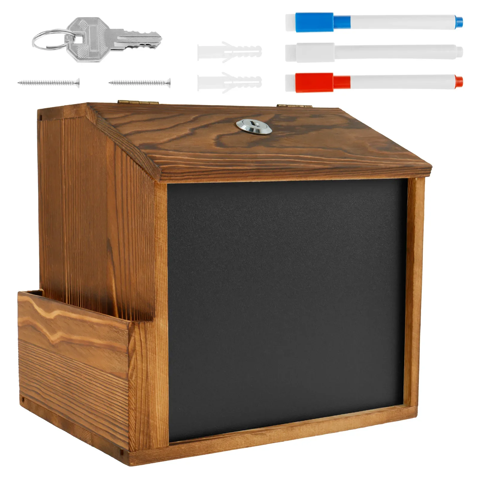 Wood Suggestion Box Wall Mounted Ballot Box Vintage Donation Slot Lock Chalkboard Multifunctional Church Wedding