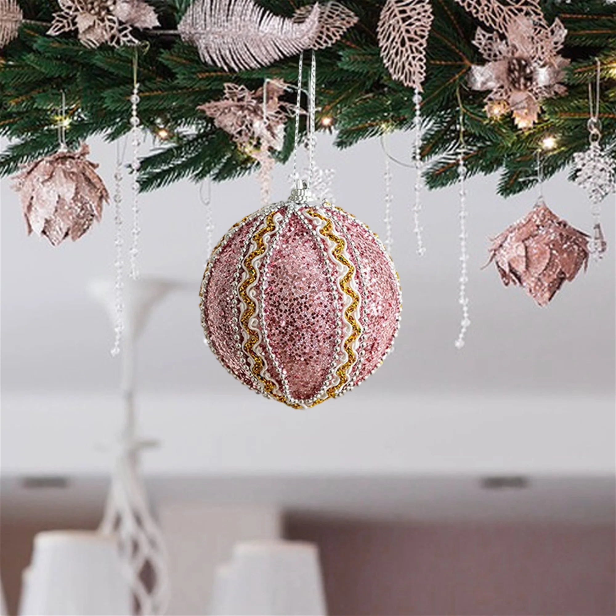 Christmas Tree Ornaments Glitter Plastic Ball Present Welcome Sign Ornaments Hanging Decorations for Home and Office