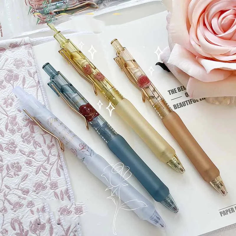 

40 pcs/lot Creative Rose Press Gel Pen Cute 0.5mm Black Ink Pens Gift Stationery Office School Supplies Wholesale