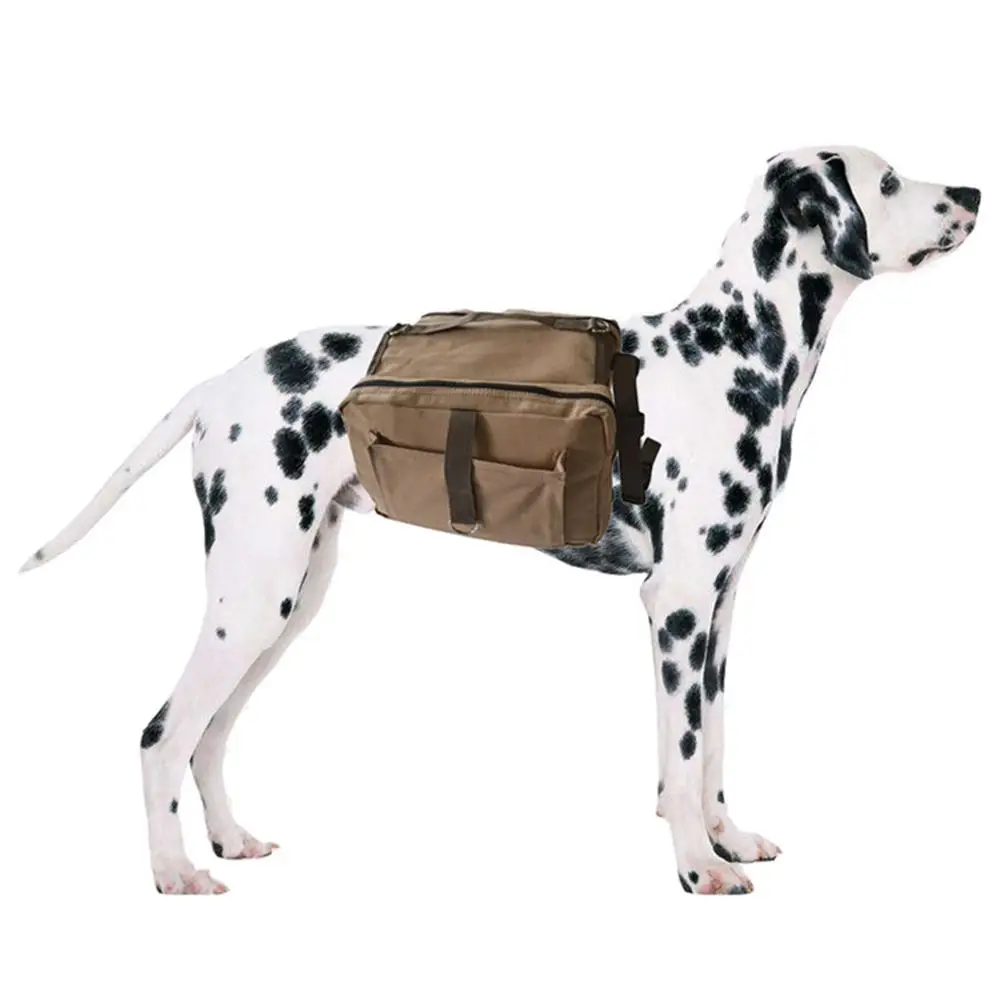 Dog Saddlebag Rucksack Lightweight Backpack Pet Harness Khaki Adjustable Durable Multi Functional Large Dog Hiking Camping