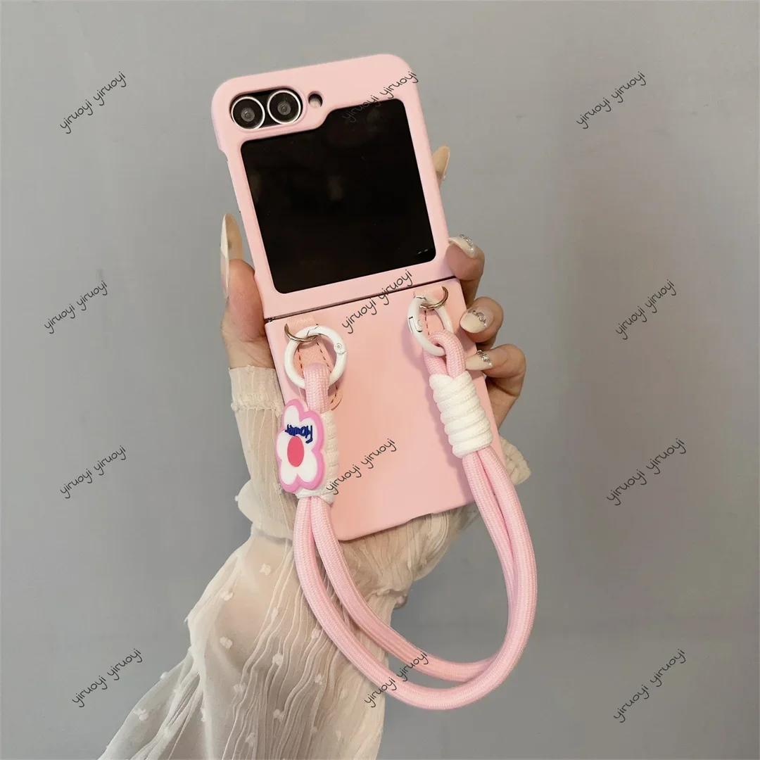 Korean Cute Flower Portable Rope White Phone Case
