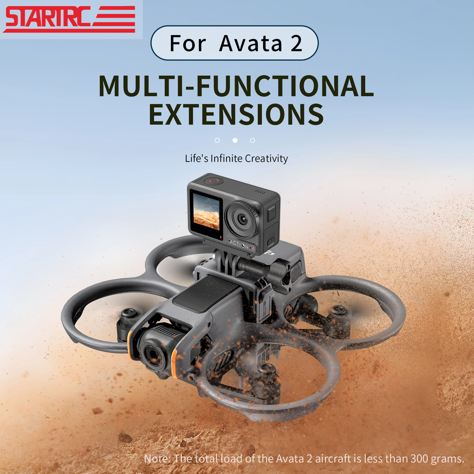 STARTRC Extension Bracket for DJI Avata 2 Gopro 10 11/Insta360 X4 X3/DJI Action 4 3/Fill Light