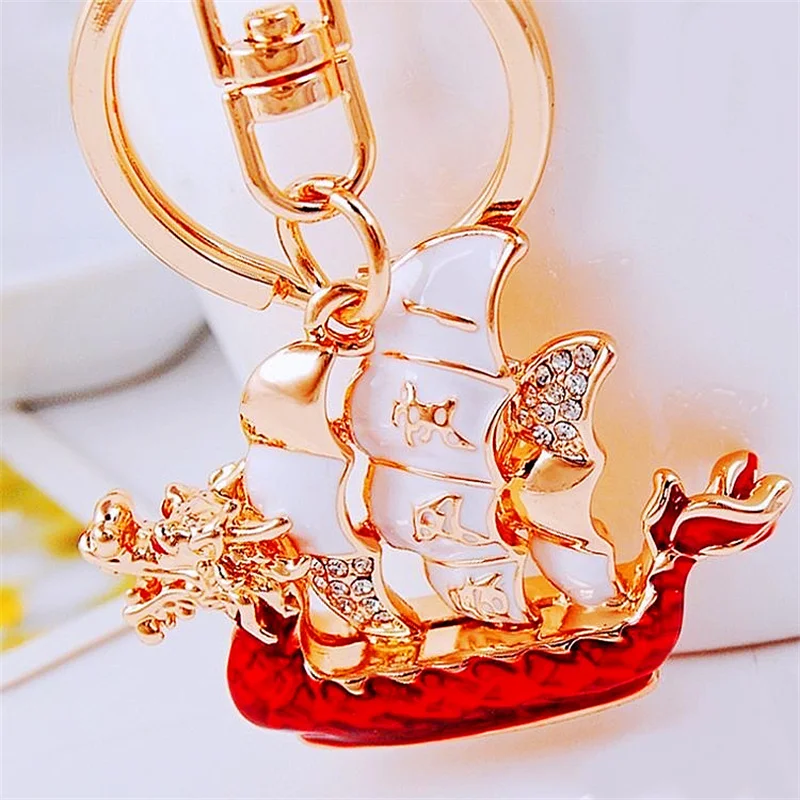 

Cute Dragon Sailing Boat Vessel Charm Pendant Rhinestone Crystal Car Purse Key Chain Jewelry Wedding Creative Party Gift