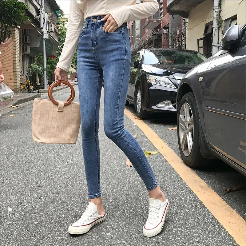 한국 스키니 발목 길이 펜슬 청바지, 스트레치 리프트, 힙 하이 웨이스트, 빅 사이즈 28-36, 캐주얼 바케로 빈티지 여성 데님 바지