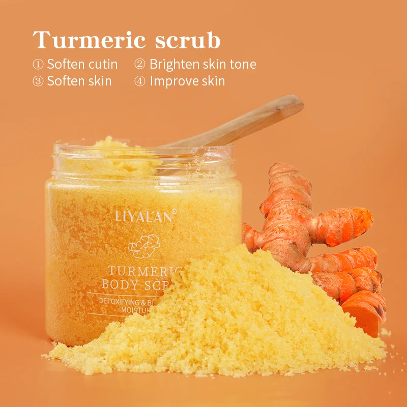 

Turmeric Body Scrub Sugar Soften Cutin Brightening Moisturizing Salt Cleaning Skin Smooth Exfoliating