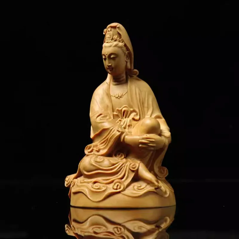 Huangyang wood carving, car ornaments, home decoration crafts, gifts, wooden carvings, Buddha statues, Guanyin Bodhisattva