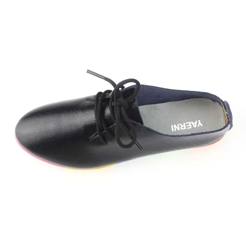 YAERNI  new lace-up leather women flat white shoes pointed toe plus size soft bottom leisure flat colorful shoes woman 3