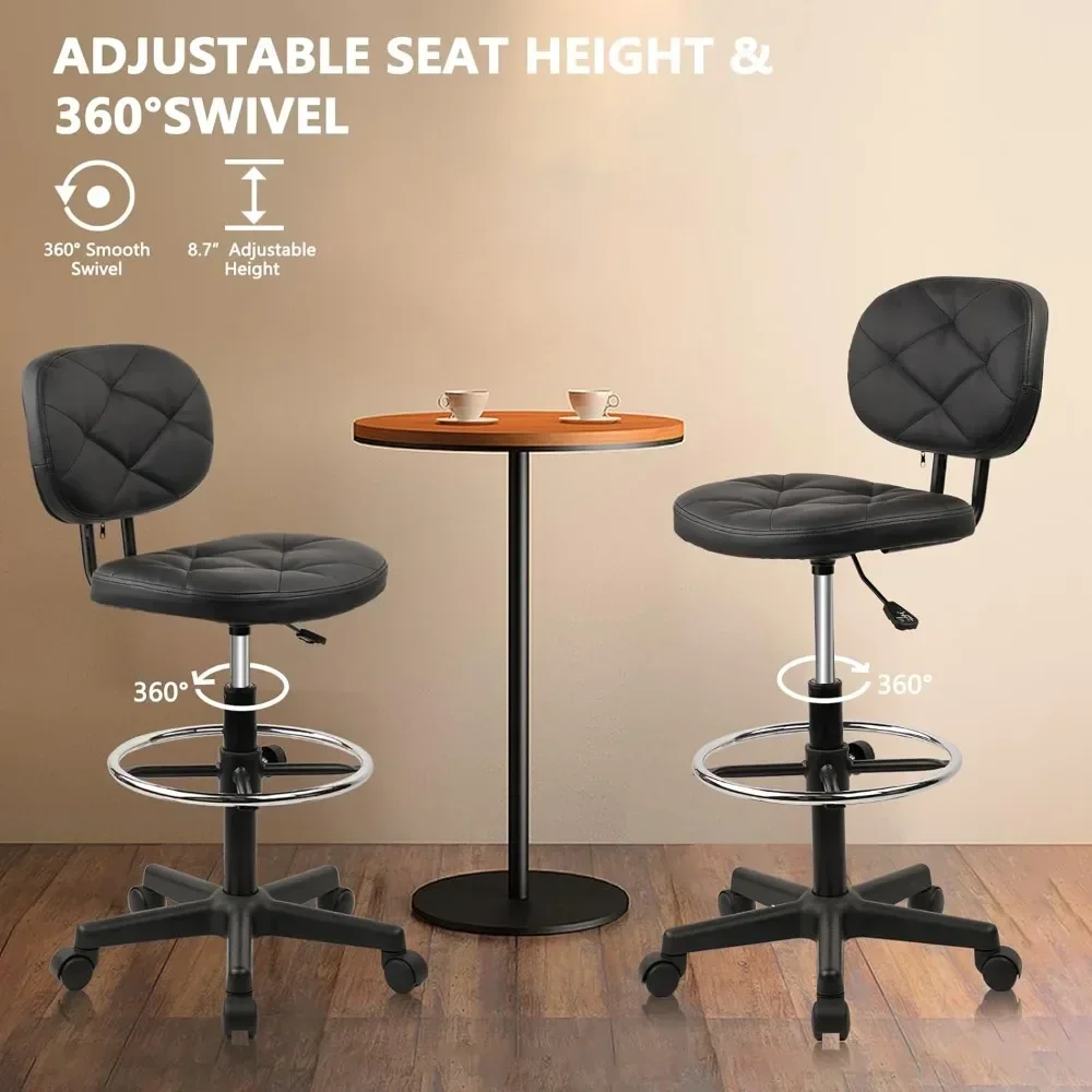 ergonomic swivel office stool set of 4 with adjustable footrest, pu leather seat, and low back support