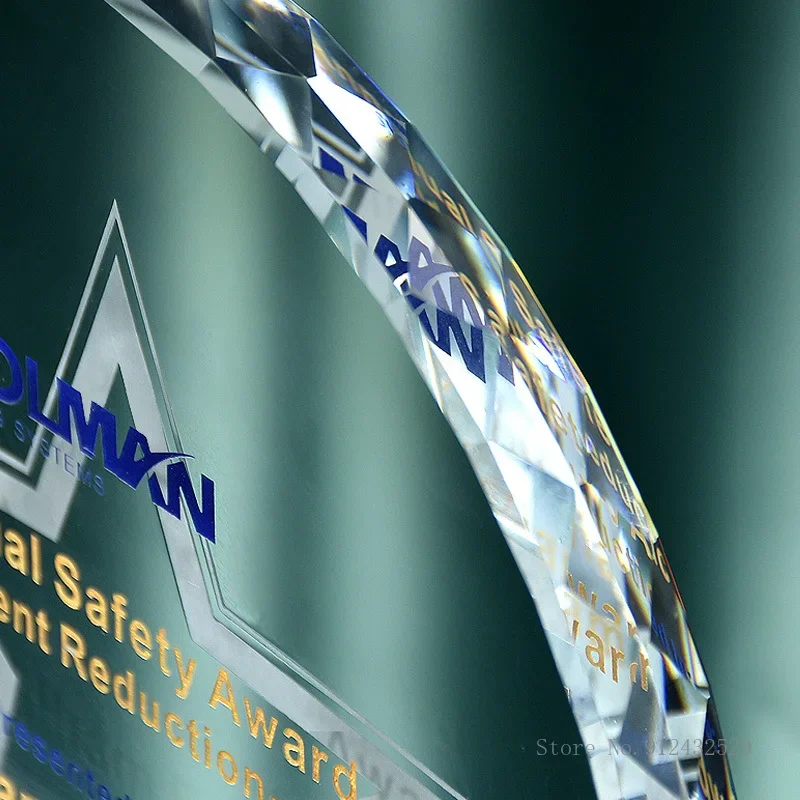 CustomizedGlass Trophy, High-End Honor, Excellent Employees Annual Meeting Souvenir Award, Geometric, Marble Crystal Trophy, 1Pc