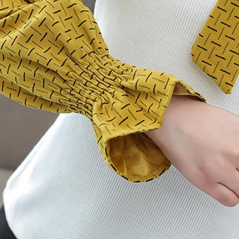 Female Fashion Elegant Flare Sleeve Spliced Shirt 2023 Spring Autumn Commute All-match Fake Two Pieces Blouse Women's Clothing