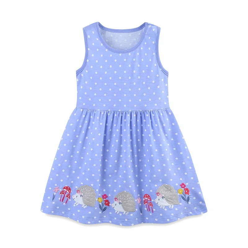 

2-7T Summer Sleeveless Princess Dresses Dot Summer Girls Party Dress Animals Embroidery Children's Dresses Frocks Toddler Frocks