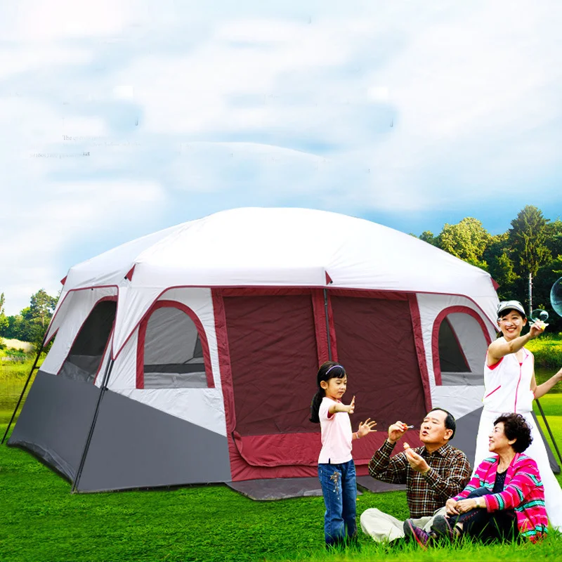

Двухслойная водонепроницаемая палатка, на 6-12 человек, большая семейная палатка для кемпинга и вечеринок