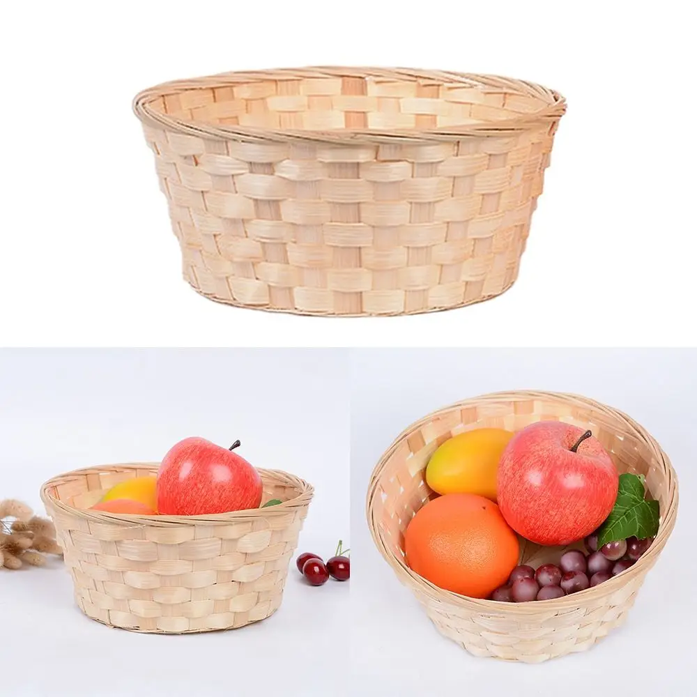 Multifunction Storage Basket Yellow Handmade Rattan Weaving Basket Round Home Decoration Flower Basket For Fruit Bread Sundries 2