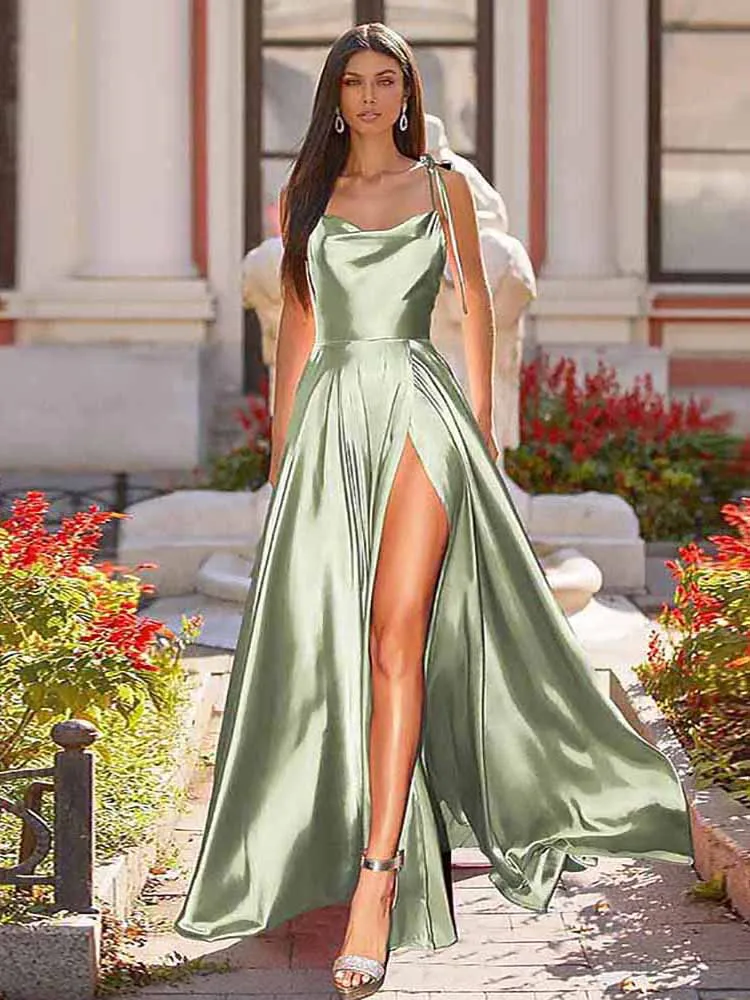 Elegant Backless Satin Dress – Wedding 