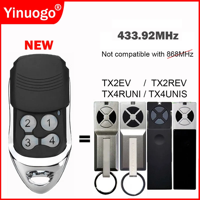 TX2EV TX2REV TX4RUNI TX4UNIS 차고 문 원격 제어 433.92MHz 롤링 코드 게이트 제어 오프너 핸드 송신기